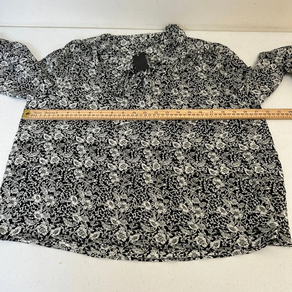 Banana Republic Black White Floral Tie Neck Blouse Long Sleeve Puff Top Medium